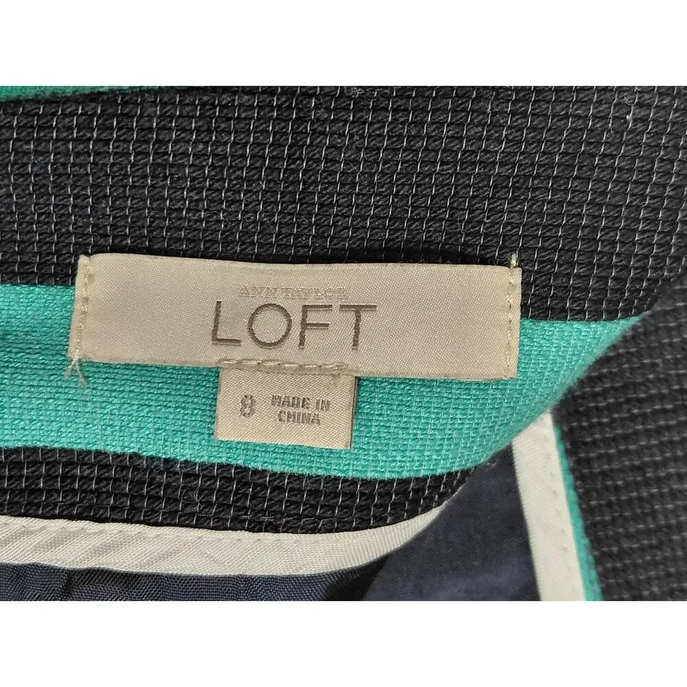 Loft Teal Mini Striped Lined Skirt Women Size 8